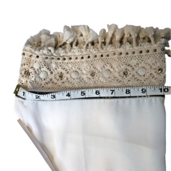 Moda Luxe Ivory Pants w/ Knit & Fringe Details, Pockets, Elastic Waistband, M - Picture 4 of 4